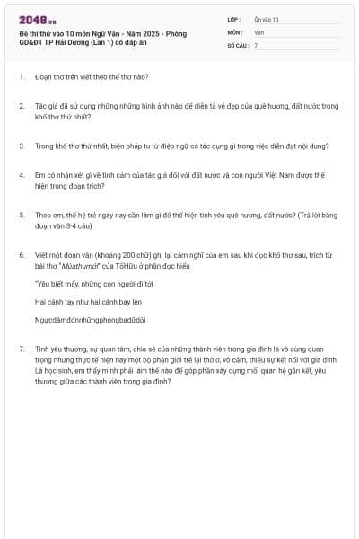 Đề thi thử vào 10 môn Ngữ Văn - Năm 2025 - Phòng GD&ĐT TP Hải Dương (Lần 1) có đáp án