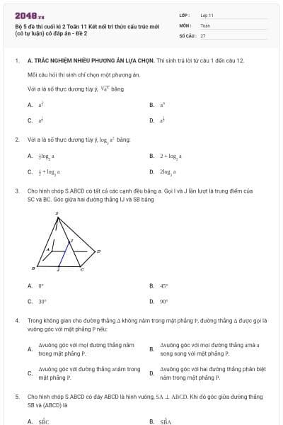 Bộ 5 đề thi cuối kì 2 Toán 11 Kết nối tri thức cấu trúc mới (có tự luận) có đáp án - Đề 2