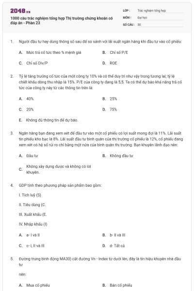 1000 câu trắc nghiệm tổng hợp Thị trường chứng khoán có đáp án - Phần 23