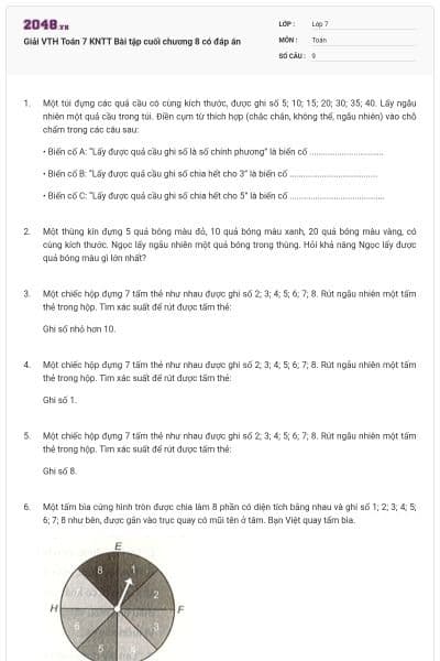 Giải VTH Toán 7 KNTT Bài tập cuối chương 8 có đáp án