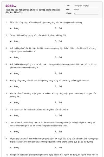 1000 câu trắc nghiệm tổng hợp Thị trường chứng khoán có đáp án - Phần 53