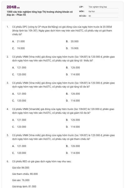 1000 câu trắc nghiệm tổng hợp Thị trường chứng khoán có đáp án - Phần 55