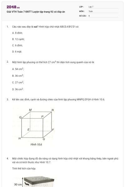 Giải VTH Toán 7 KNTT Luyện tập trang 92 có đáp án