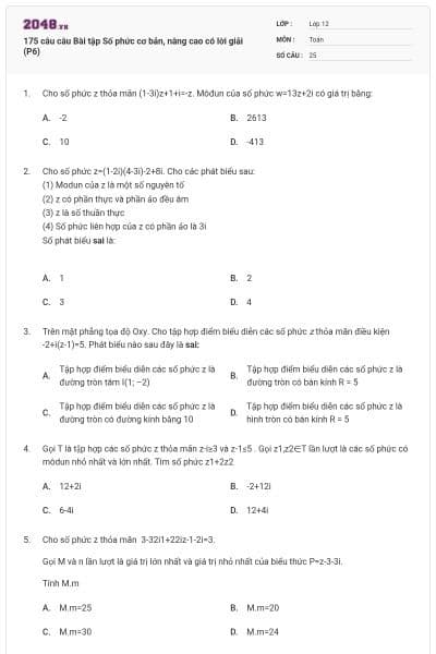 175 câu câu Bài tập Số phức cơ bản, nâng cao có lời giải (P6)