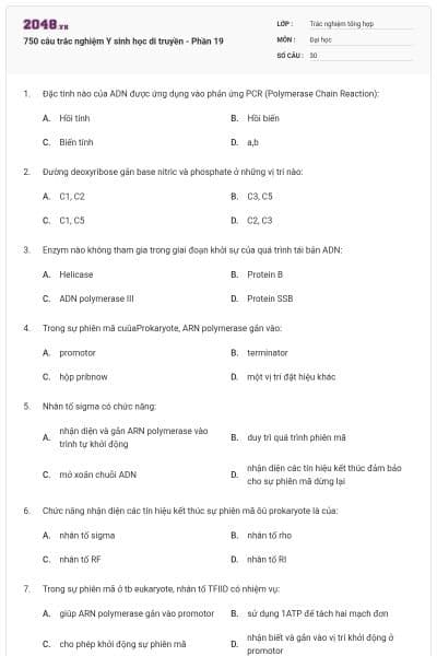 750 câu trắc nghiệm Y sinh học di truyền - Phần 19