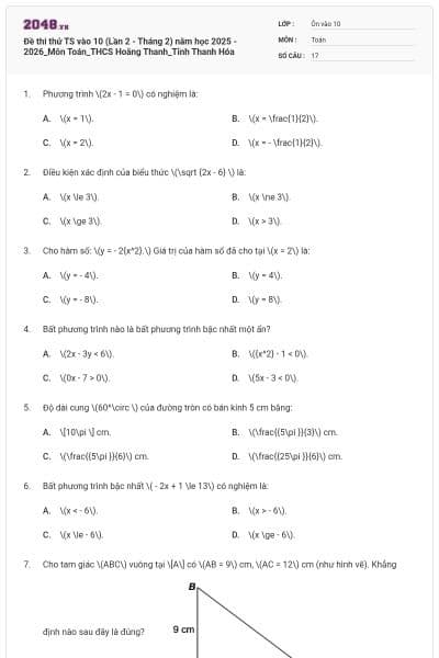 Đề thi thử TS vào 10 (Lần 2 - Tháng 2) năm học 2025 - 2026_Môn Toán_THCS Hoằng Thanh_Tỉnh Thanh Hóa