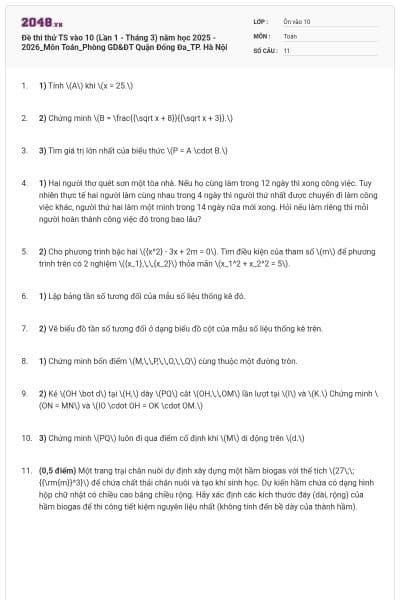 Đề thi thử TS vào 10 (Lần 1 - Tháng 3) năm học 2025 - 2026_Môn Toán_Phòng GD&ĐT Quận Đống Đa_TP. Hà Nội