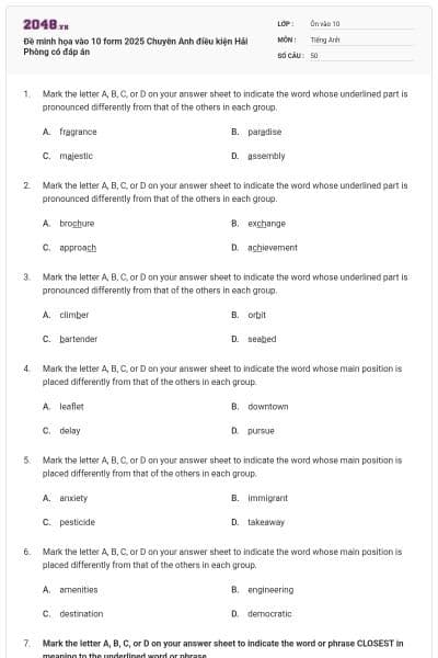 Đề minh họa vào 10 form 2025 Chuyên Anh điều kiện Hải Phòng có đáp án