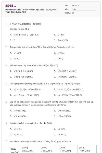 Đề thi tham khảo TS vào 10 năm học 2025 - 2026_Môn Toán_Tỉnh Quảng Ninh