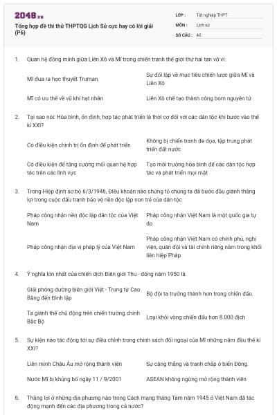 Tổng hợp đề thi thử THPTQG Lịch Sử cực hay có lời giải (P6)