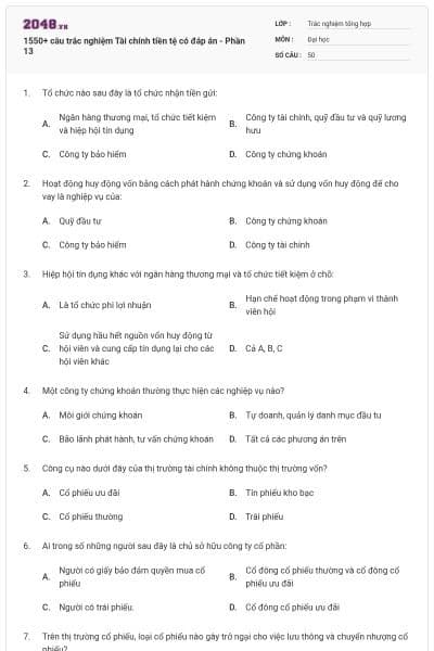 1550+ câu trắc nghiệm Tài chính tiền tệ có đáp án - Phần 13