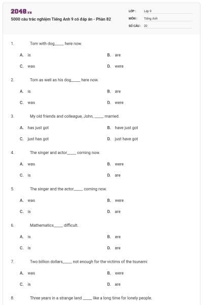 5000 câu trắc nghiệm Tiếng Anh 9 có đáp án - Phần 82