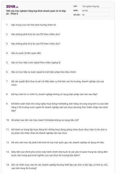 500 câu trắc nghiệm tổng hợp Kinh doanh quốc tế có đáp án - Phần 6