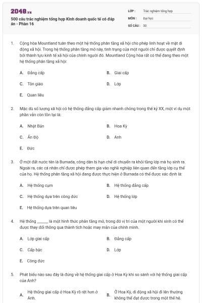 500 câu trắc nghiệm tổng hợp Kinh doanh quốc tế có đáp án - Phần 16