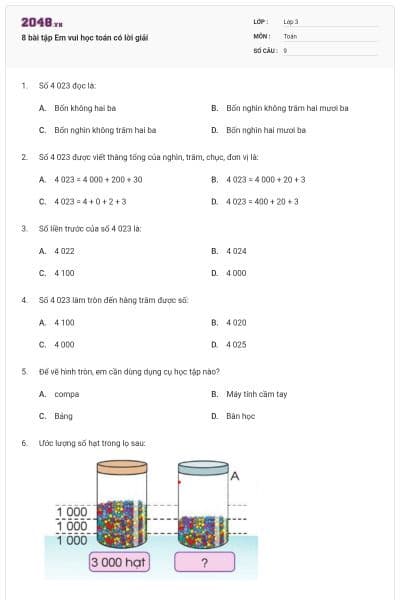 8 bài tập Em vui học toán có lời giải