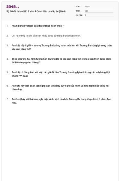 Bộ 10 đề thi cuối kì 2 Văn 9 Cánh diều có đáp án (Đề 4)