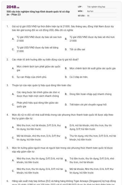 500 câu trắc nghiệm tổng hợp Kinh doanh quốc tế có đáp án - Phần 23