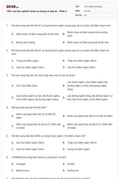 100+ câu trắc nghiệm Quân sự chung có đáp án - Phần 3