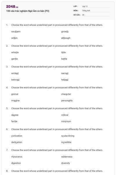 100 câu trắc nghiệm Ngữ Âm cơ bản (P3)