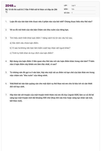 Bộ 10 đề thi cuối kì 2 Văn 9 Kết nối tri thức có đáp án (Đề 1)