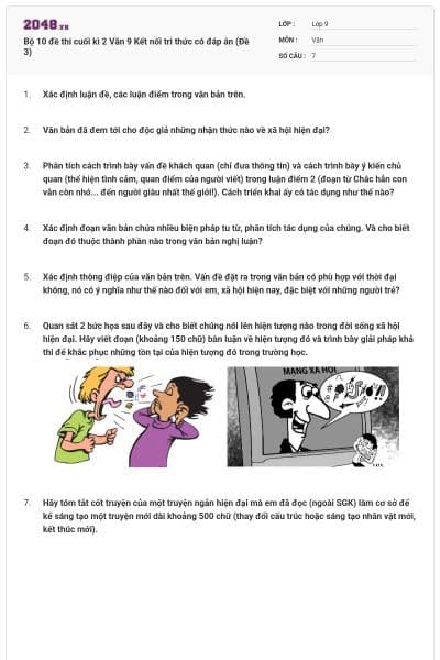 Bộ 10 đề thi cuối kì 2 Văn 9 Kết nối tri thức có đáp án (Đề 3)