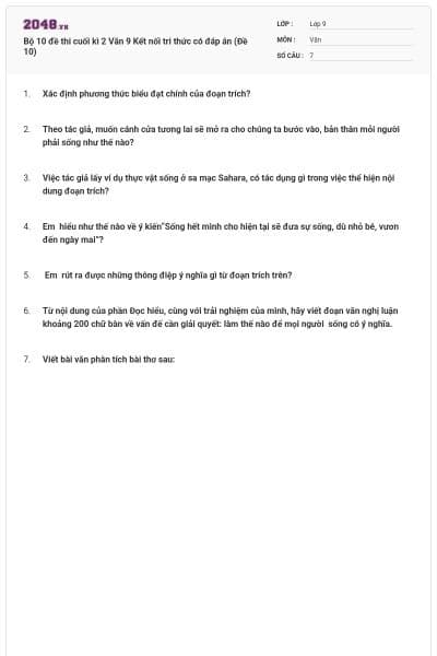 Bộ 10 đề thi cuối kì 2 Văn 9 Kết nối tri thức có đáp án (Đề 10)