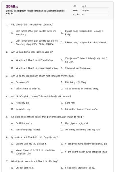 20 câu trắc nghiệm Người công dân số Một Cánh diều có đáp án