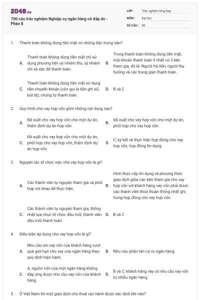 700 câu trắc nghiệm Nghiệp vụ ngân hàng có đáp án - Phần 8