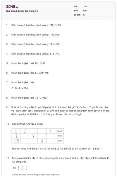 Giải toán 6 Luyện tập trang 34