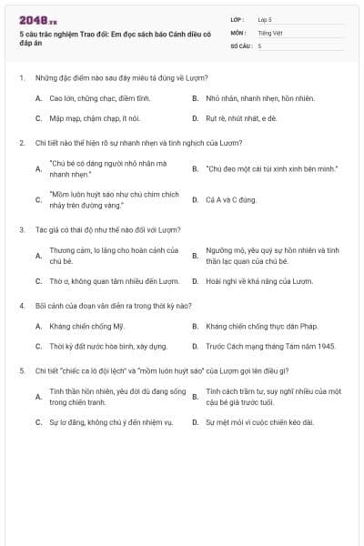 5 câu trắc nghiệm Trao đổi: Em đọc sách báo Cánh diều có đáp án