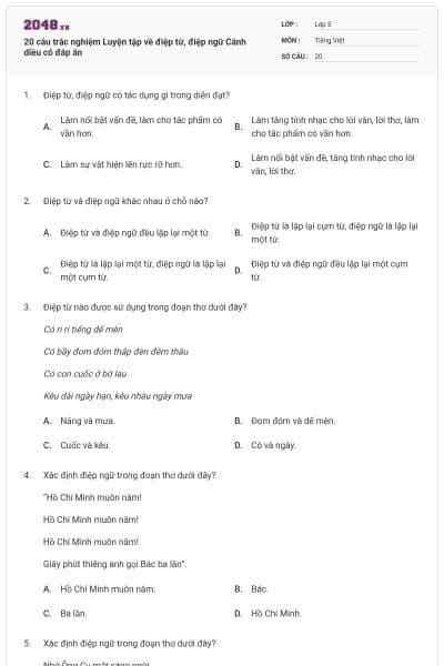 20 câu trắc nghiệm Luyện tập về điệp từ, điệp ngữ Cánh diều có đáp án