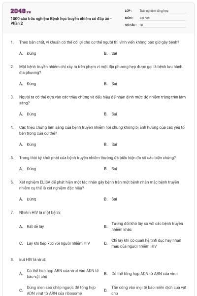 1000 câu trắc nghiệm Bệnh học truyền nhiễm có đáp án - Phần 2