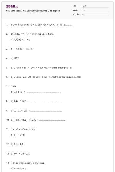 Giải VBT Toán 7 CD Bài tập cuối chương 2 có đáp án