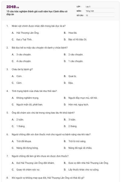 15 câu trắc nghiệm Đánh giá cuối năm học Cánh diều có đáp án