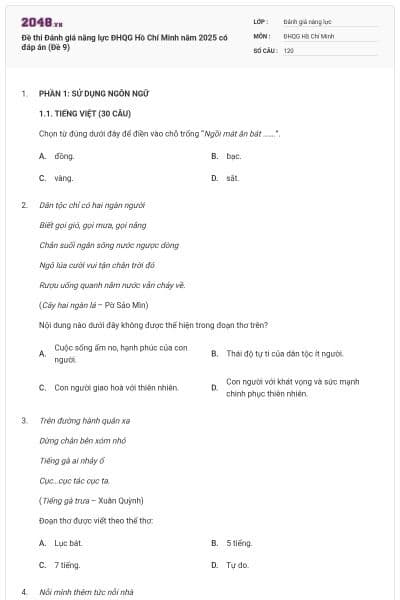 Đề thi Đánh giá năng lực ĐHQG Hồ Chí Minh năm 2025 có đáp án (Đề 9)