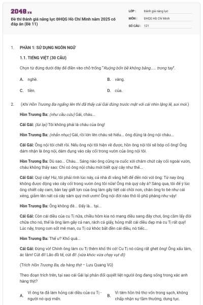 Đề thi Đánh giá năng lực ĐHQG Hồ Chí Minh năm 2025 có đáp án (Đề 11)