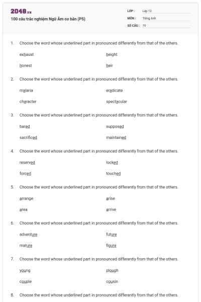 100 câu trắc nghiệm Ngữ Âm cơ bản (P5)