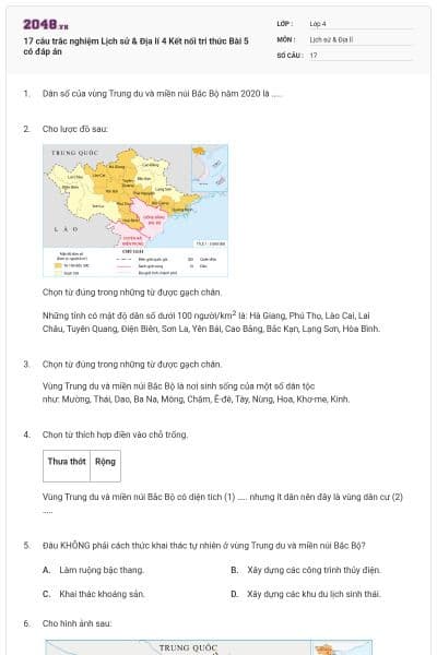 17 câu trắc nghiệm Lịch sử & Địa lí 4 Kết nối tri thức Bài 5 có đáp án