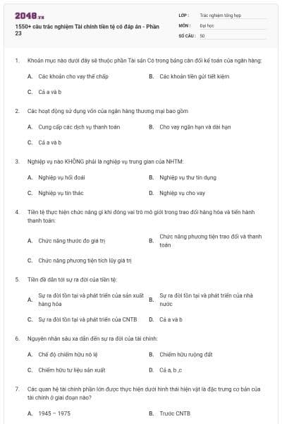 1550+ câu trắc nghiệm Tài chính tiền tệ có đáp án - Phần 23