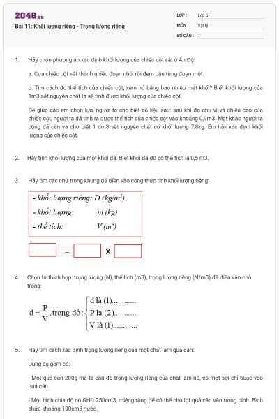 Bài 11: Khối lượng riêng - Trọng lượng riêng