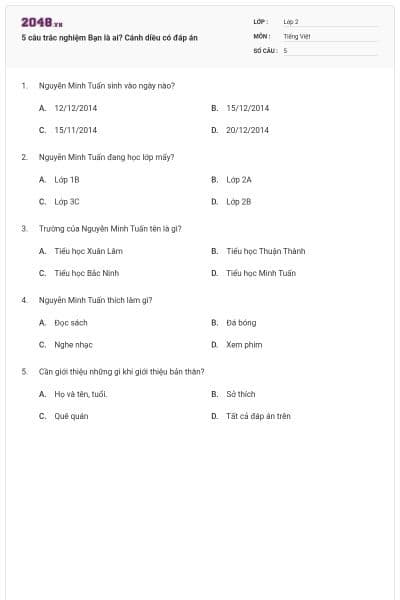 5 câu trắc nghiệm Bạn là ai? Cánh diều có đáp án