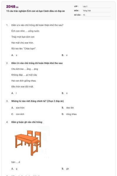 15 câu trắc nghiệm Ếch con và bạn Cánh diều có đáp án