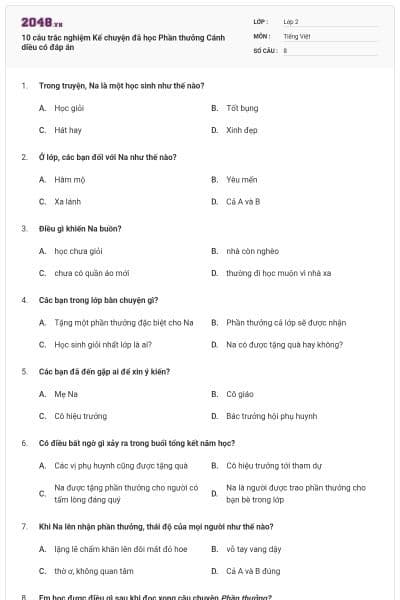 10 câu trắc nghiệm Kể chuyện đã học Phần thưởng Cánh diều có đáp án