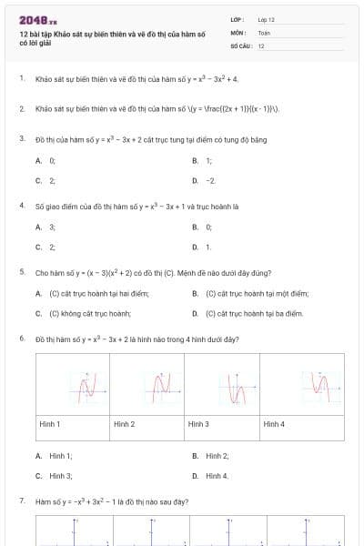 12 bài tập Khảo sát sự biến thiên và vẽ đồ thị của hàm số có lời giải