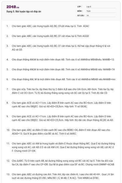 Dạng 5. Bài luyện tập có đáp án