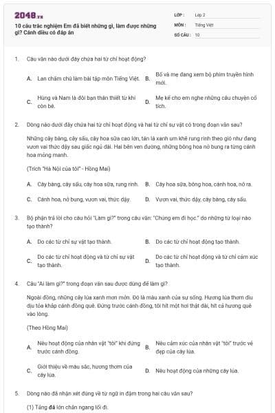 10 câu trắc nghiệm Em đã biết những gì, làm được những gì? Cánh diều có đáp án