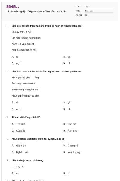 11 câu trắc nghiệm Cô giáo lớp em Cánh diều có đáp án