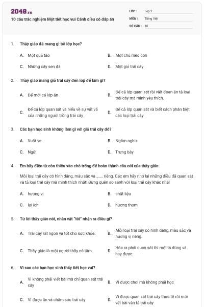 10 câu trắc nghiệm Một tiết học vui Cánh diều có đáp án