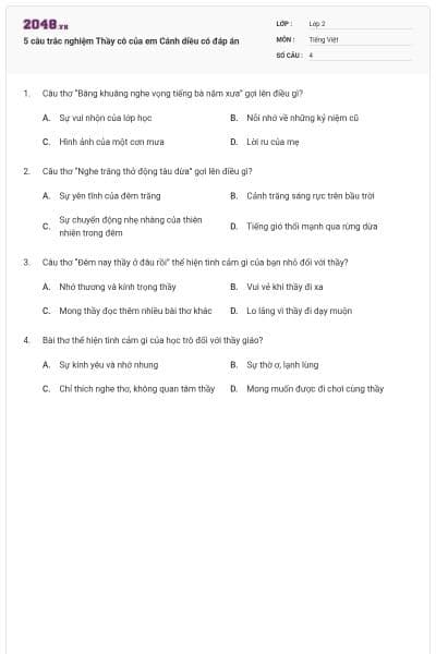 5 câu trắc nghiệm Thầy cô của em Cánh diều có đáp án