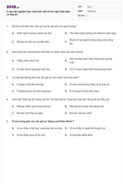 5 câu trắc nghiệm Đọc sách báo viết về học tập Cánh diều có đáp án